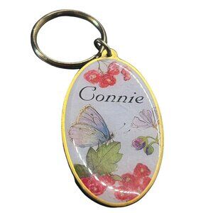 Connie Personalized Keychain With Butterfly & Flowers Design Name Tag 3.5"